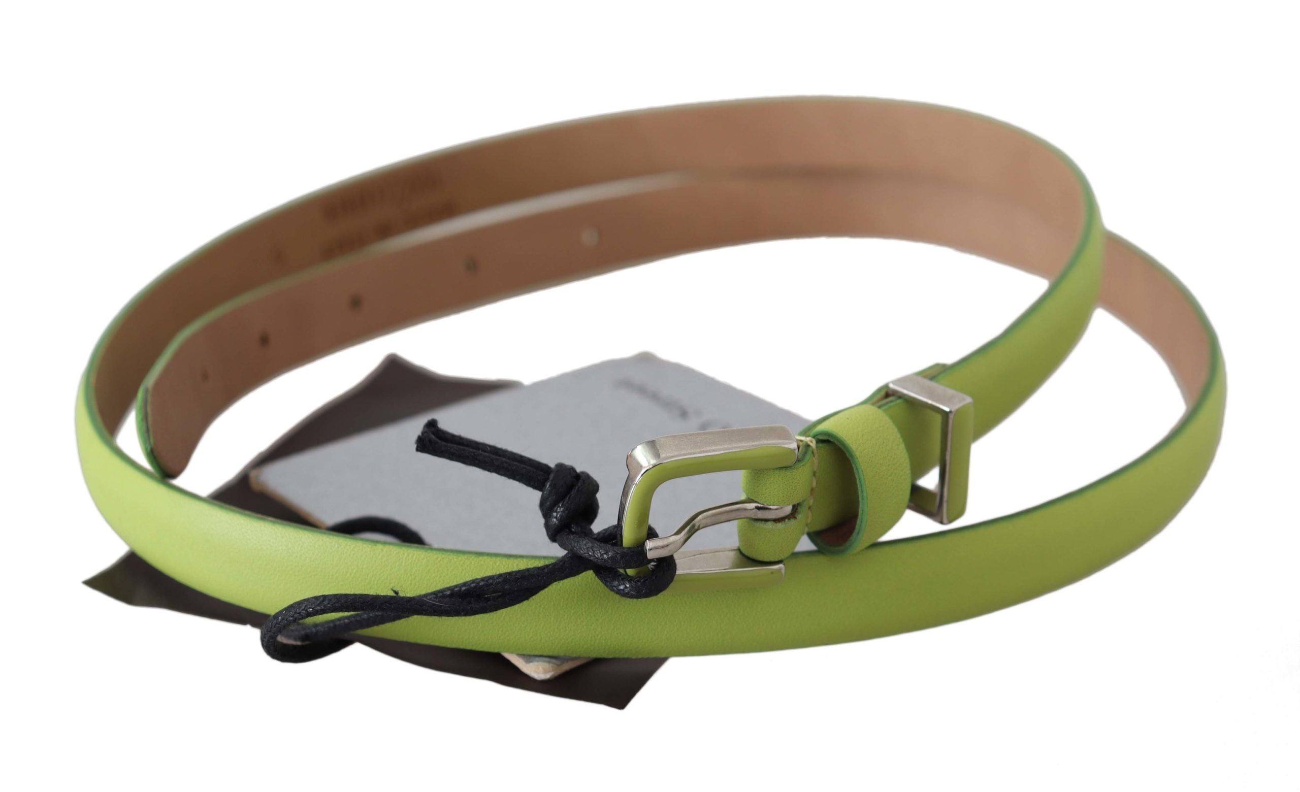Green Leather Chartreuse Silver Green Buckle Belt - 85-cm-34-inches