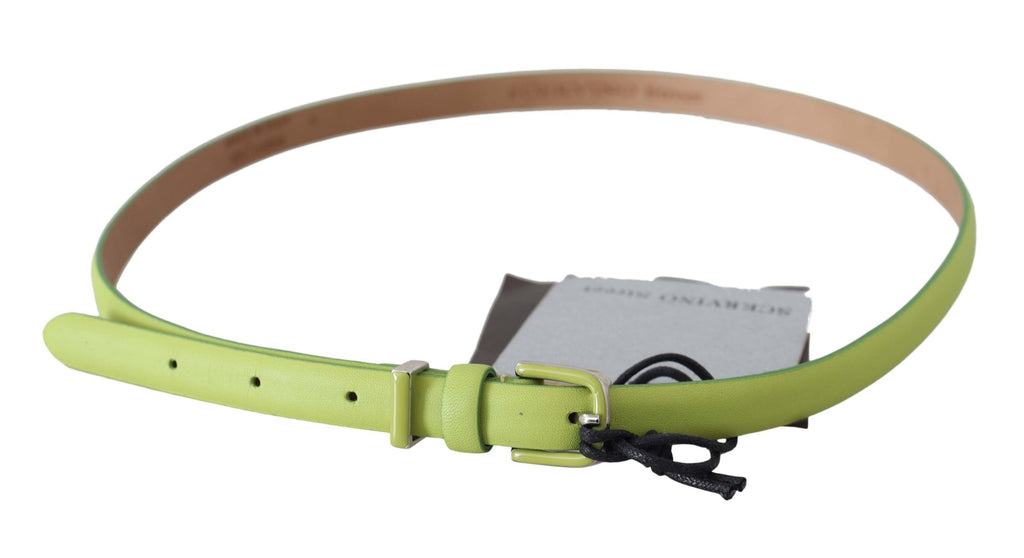Green Leather Chartreuse Silver Green Buckle Belt - 85-cm-34-inches