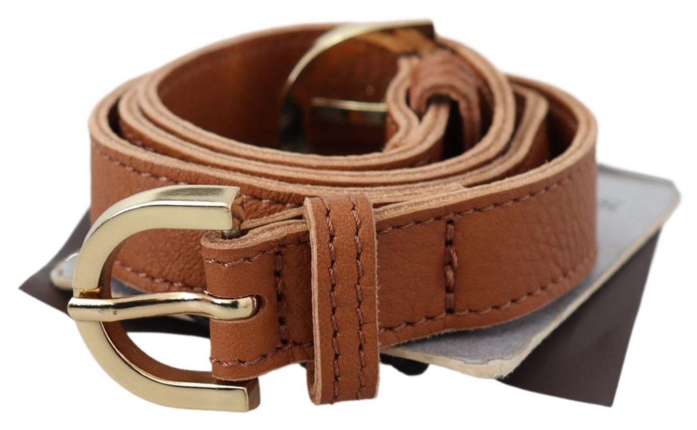 Light Brown Leather Gold Double Buckle Waist Belt - 65-cm-26-inches