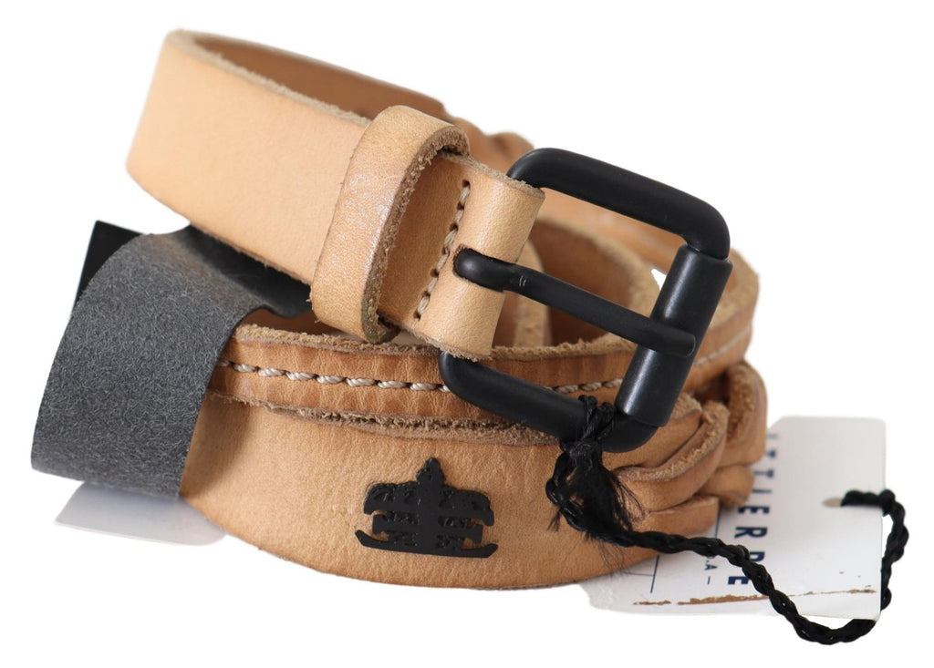 Light Brown Slim Leather Black Logo Buckle Belt Belt - 85-cm-34-inches