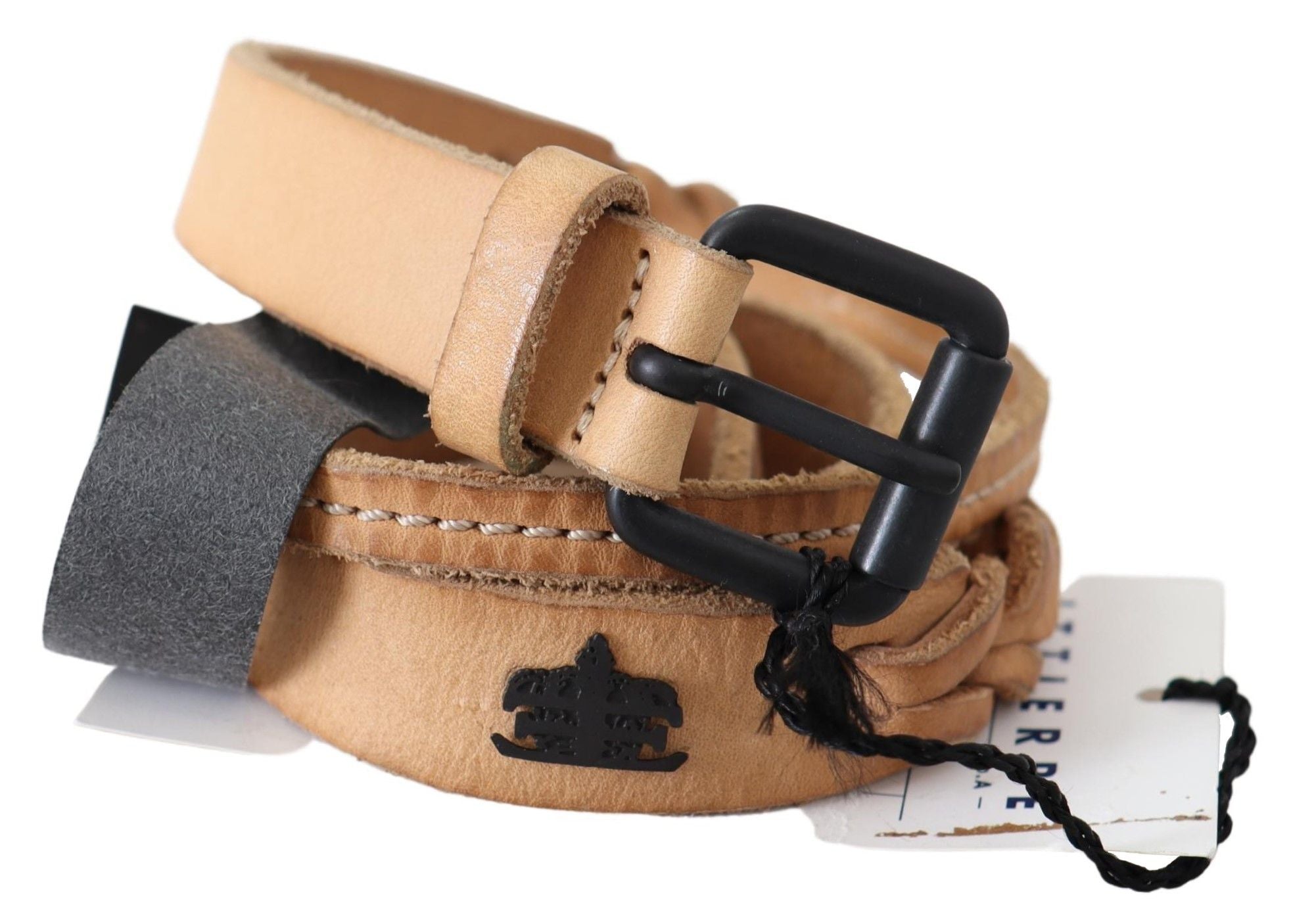 Light Brown Slim Leather Black Logo Buckle Belt Belt - 85-cm-34-inches
