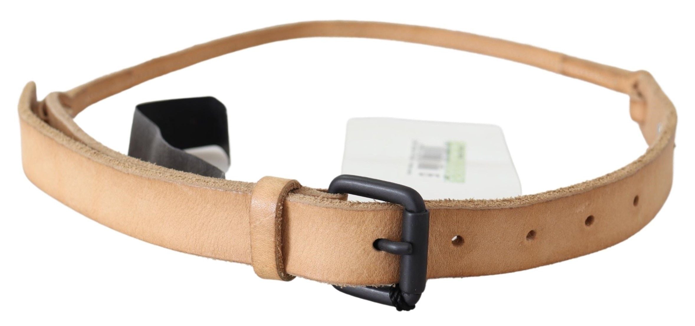 Light Brown Slim Leather Black Logo Buckle Belt Belt - 85-cm-34-inches