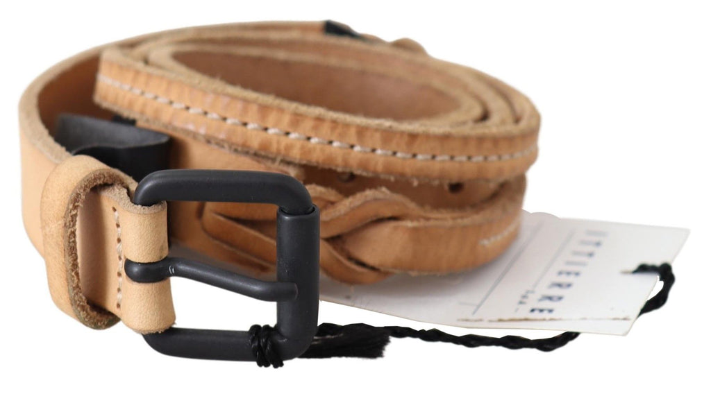 Light Brown Slim Leather Black Logo Buckle Belt Belt - 85-cm-34-inches