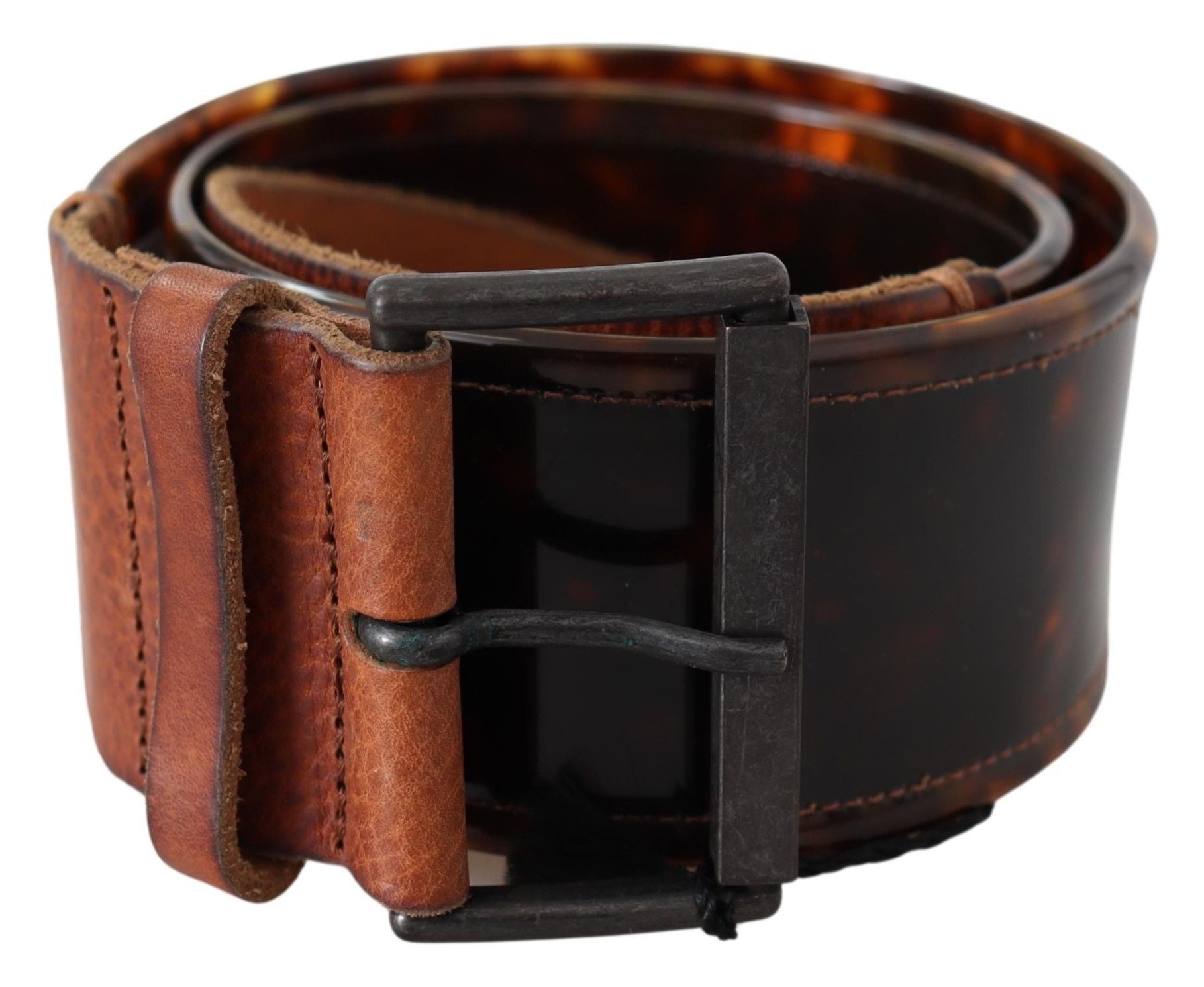 Dark Brown Leather Wide Buckle Belt - 75-cm-30-inches