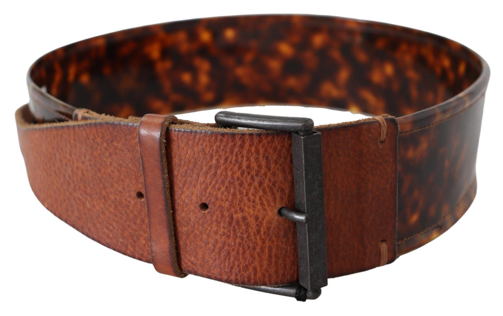 Dark Brown Leather Wide Buckle Belt - 75-cm-30-inches