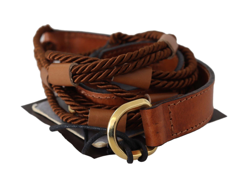 Brown Leather Braided Rope Gold Buckle  Belt - 90-cm-36-inches