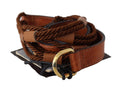 Brown Leather Braided Rope Gold Buckle  Belt - 90-cm-36-inches
