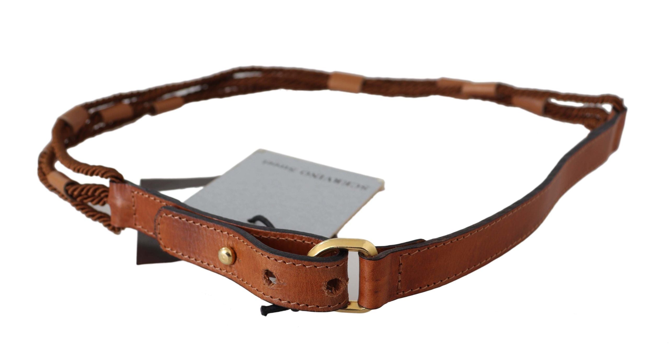 Brown Leather Braided Rope Gold Buckle  Belt - 90-cm-36-inches
