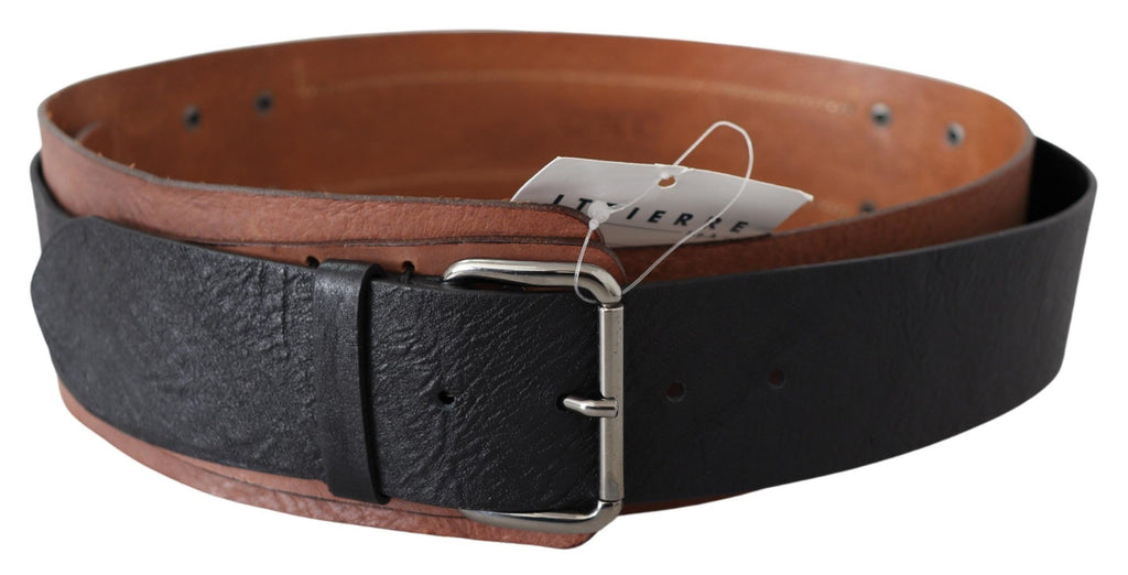 Black Brown Leather Wide Silver Buckle Belt - 85-cm-34-inches