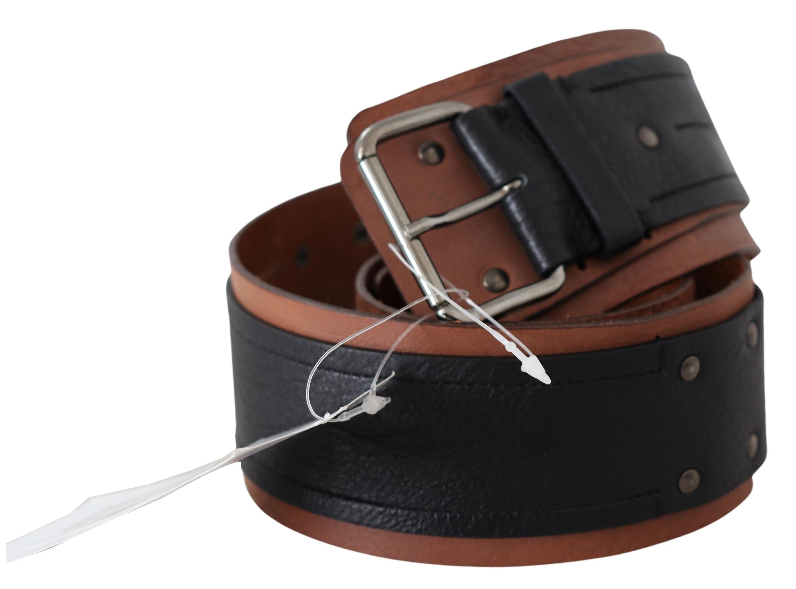 Black Brown Leather Wide Silver Buckle Belt - 85-cm-34-inches