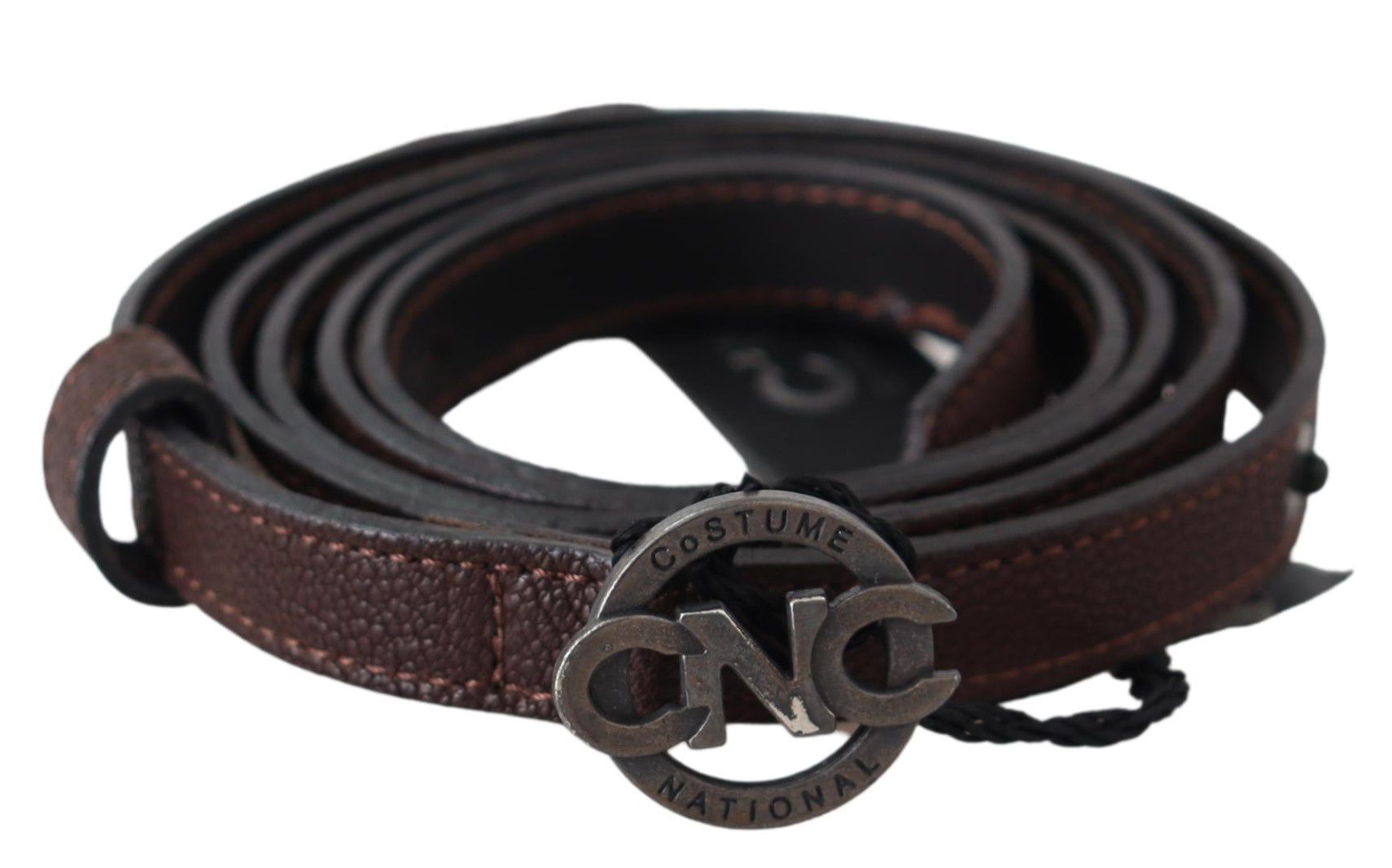 Brown Skinny Leather Round Logo Buckle Belt - 100-cm-40-inches