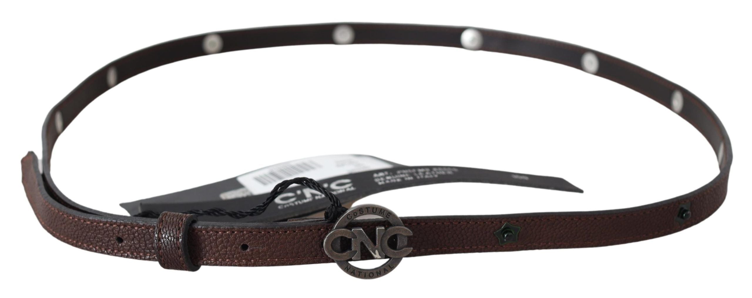 Brown Skinny Leather Round Logo Buckle Belt - 100-cm-40-inches
