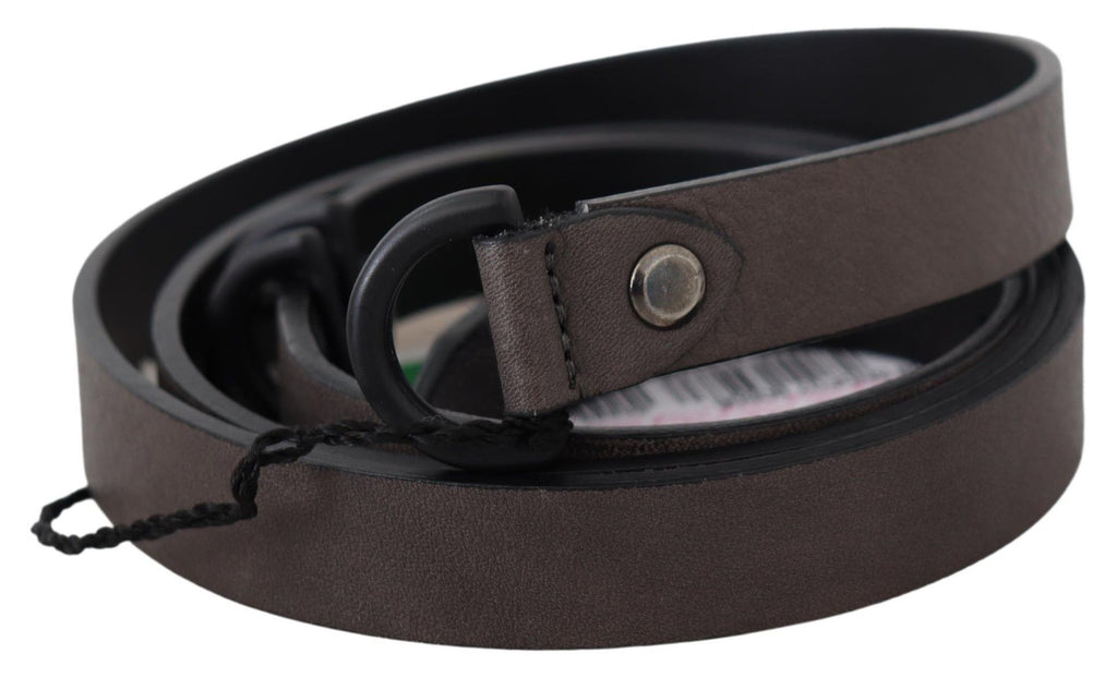Brown Leather Skinny Round Buckle Belt - 100-cm-40-inches