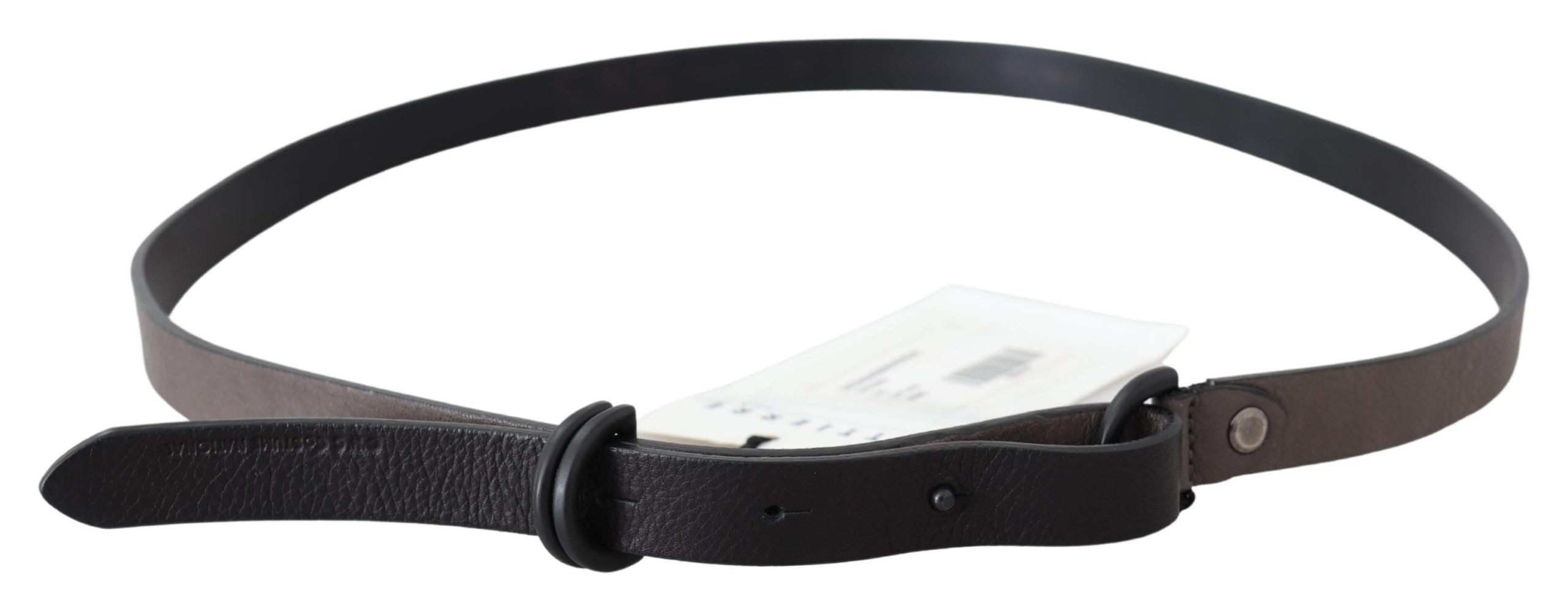 Brown Leather Skinny Round Buckle Belt - 100-cm-40-inches