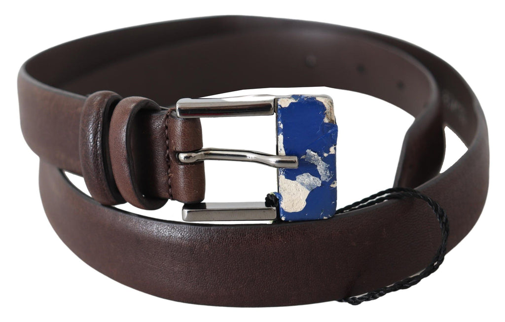 Brown Genuine Leather Silver Buckle Belt - 85-cm-34-inches