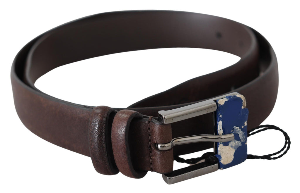 Brown Genuine Leather Silver Buckle Belt - 85-cm-34-inches