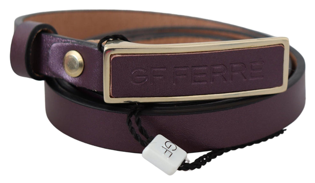 Gold Logo Buckle Waist Leather Skinny Belt - 90-cm-36-inches