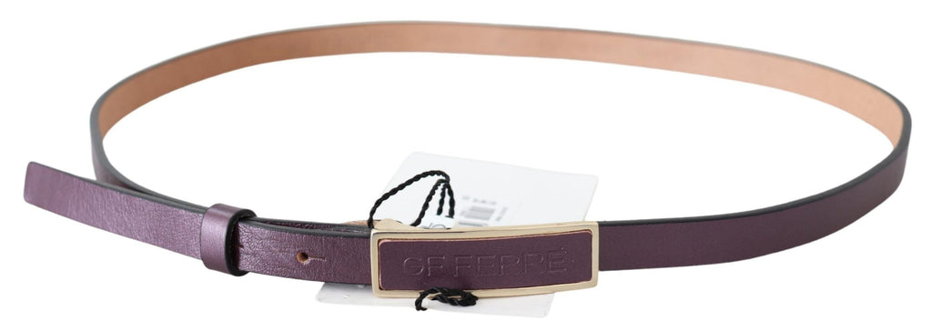 Gold Logo Buckle Waist Leather Skinny Belt - 90-cm-36-inches
