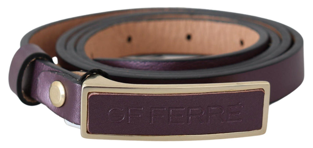 Gold Logo Buckle Waist Leather Skinny Belt - 90-cm-36-inches