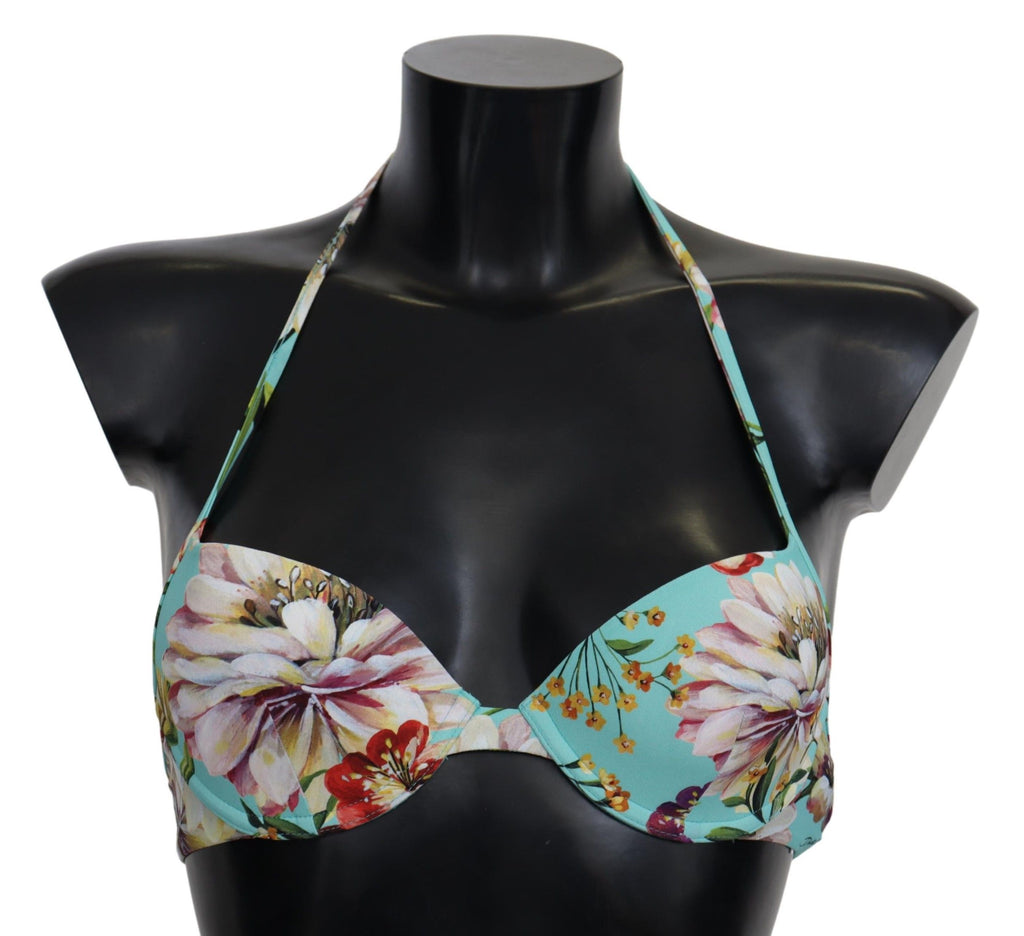 Mint Green Floral Print Beachwear Bikini Tops - it1-xs