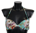 Mint Green Floral Print Beachwear Bikini Tops - it1-xs
