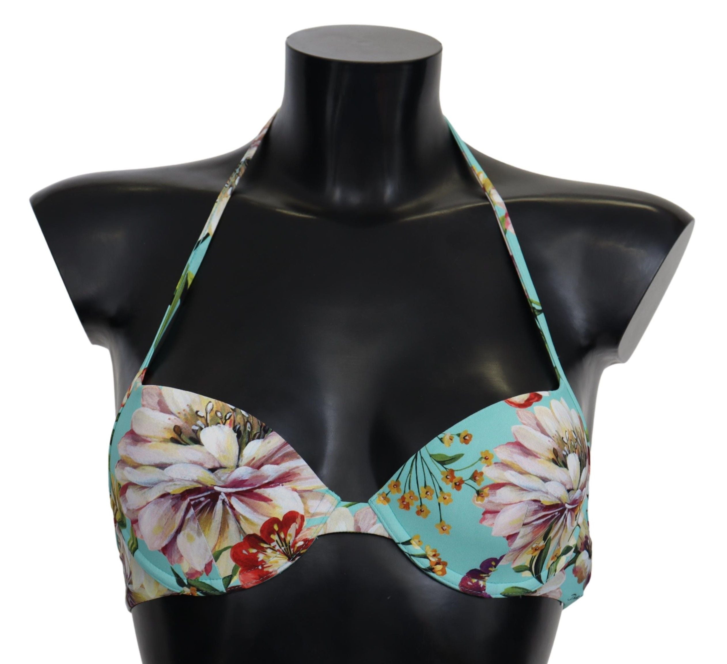 Mint Green Floral Print Beachwear Bikini Tops - it1-xs