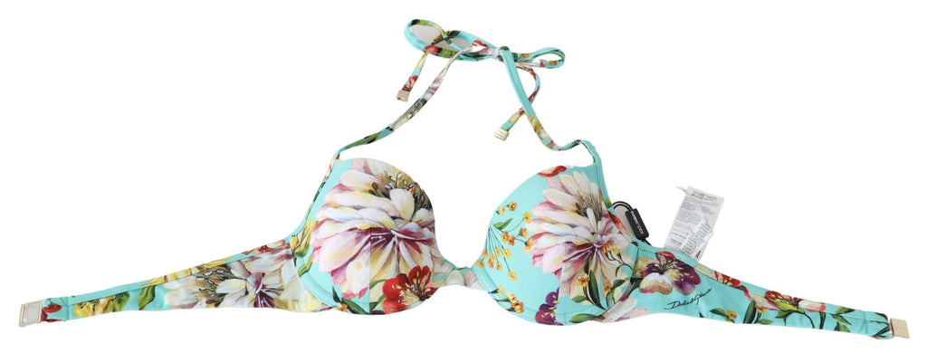 Mint Green Floral Print Beachwear Bikini Tops - it1-xs