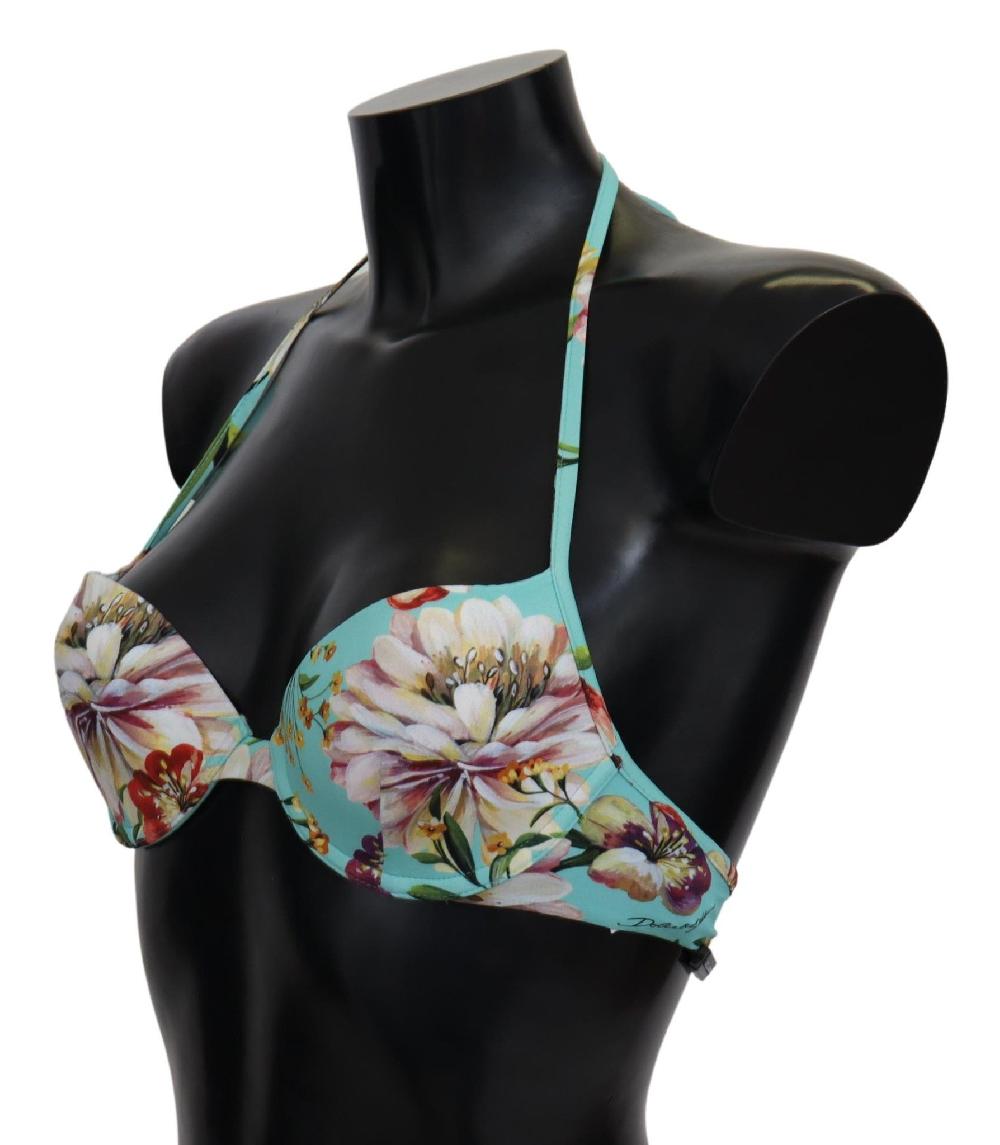 Mint Green Floral Print Beachwear Bikini Tops - it1-xs