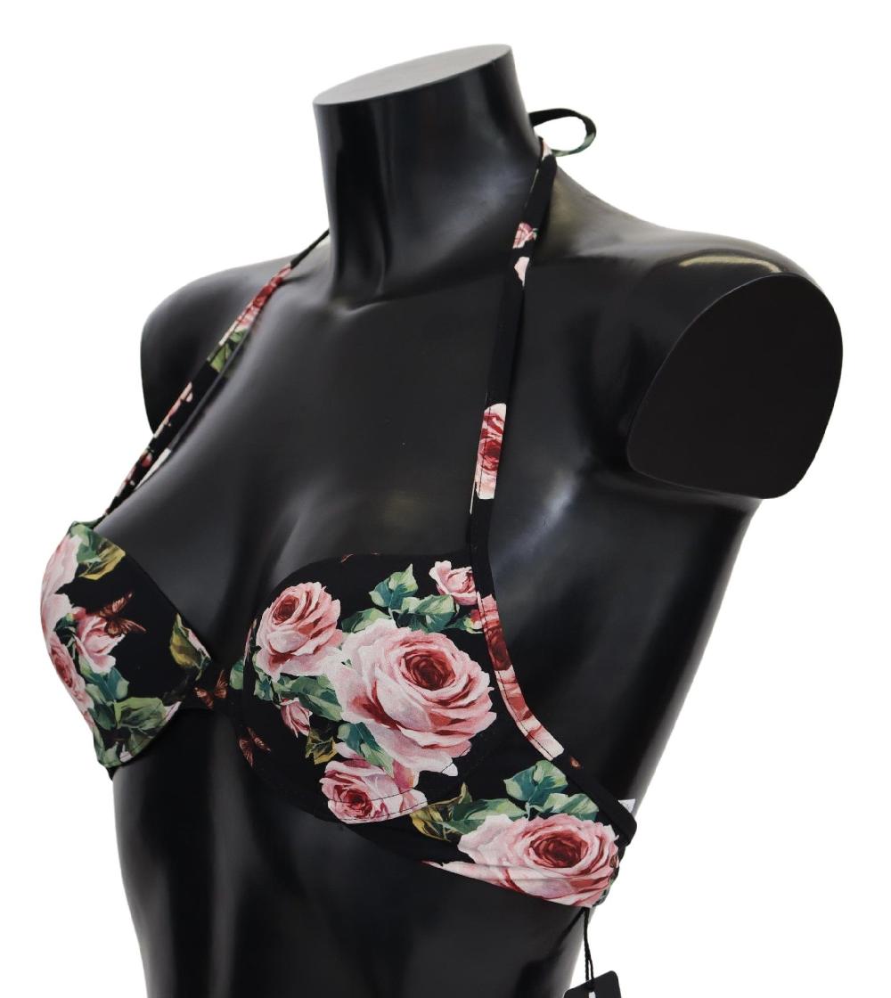 Black Roses Print Swimsuit Beachwear Bikini Tops - it1-xs