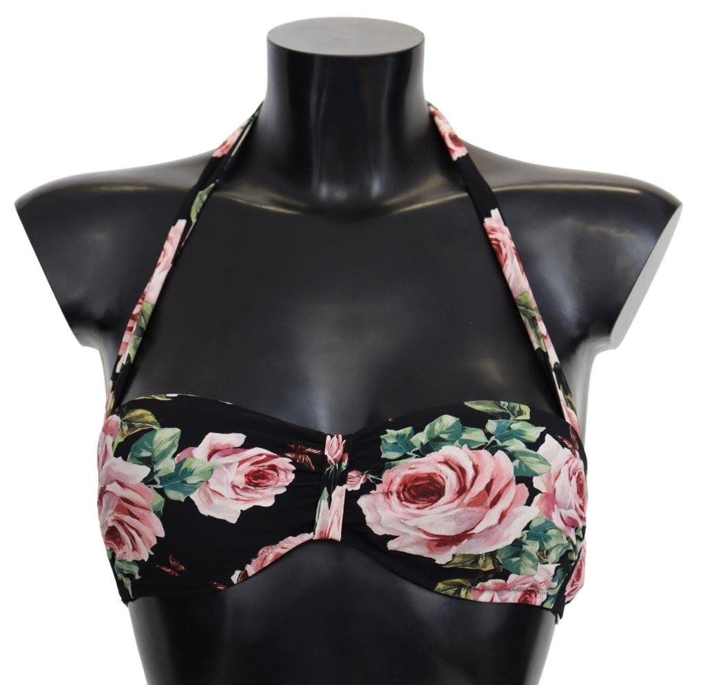 Black Roses Print Swimsuit Beachwear Bikini Tops - it1-xs