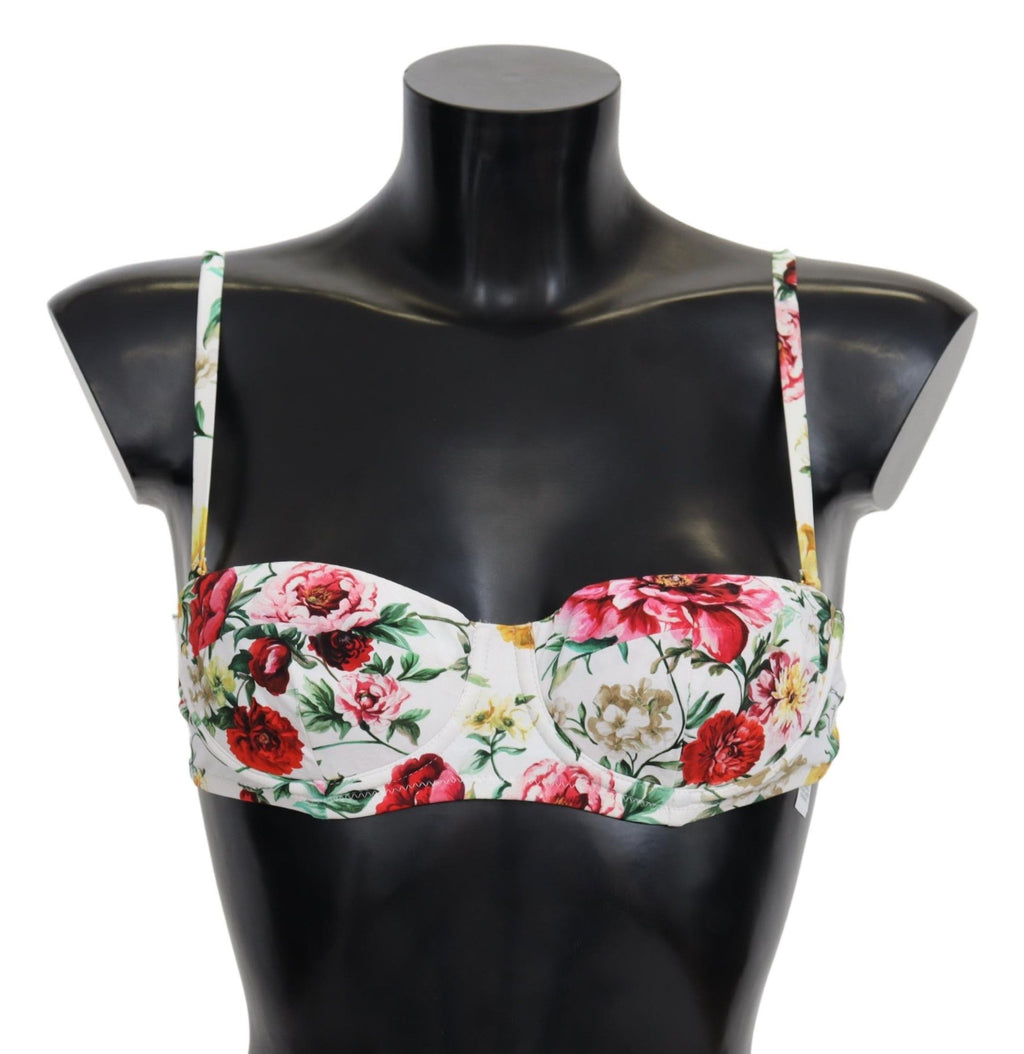 White Floral Print Swimsuit Beachwear Bikini Tops - it1-xs