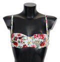 White Floral Print Swimsuit Beachwear Bikini Tops - it1-xs
