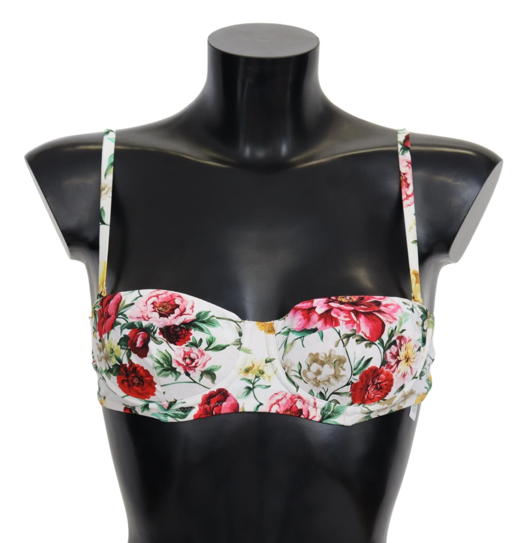 White Floral Print Swimsuit Beachwear Bikini Tops - it1-xs