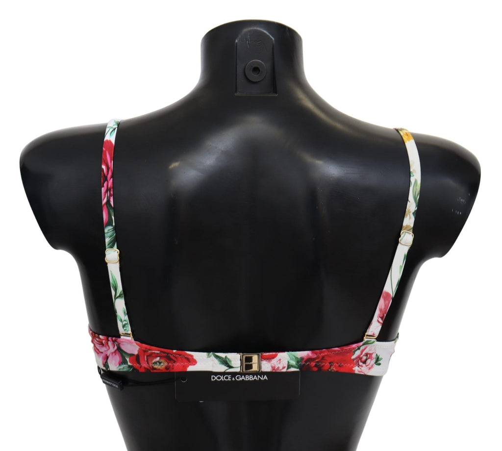 White Floral Print Swimsuit Beachwear Bikini Tops - it1-xs