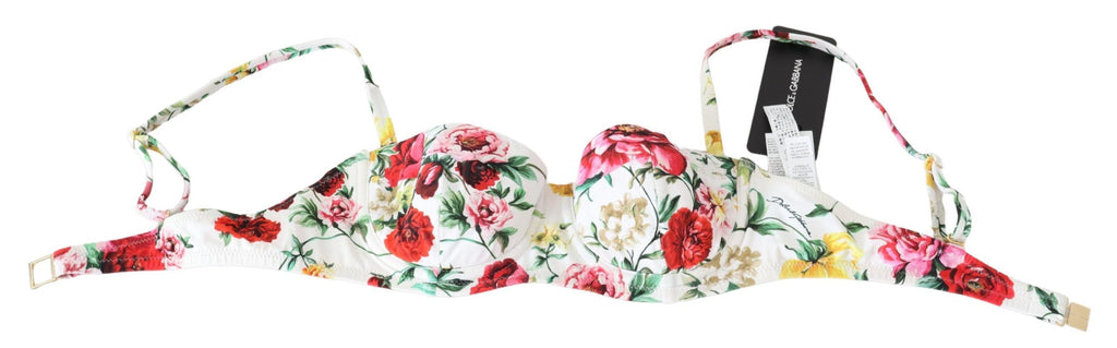White Floral Print Swimsuit Beachwear Bikini Tops - it1-xs