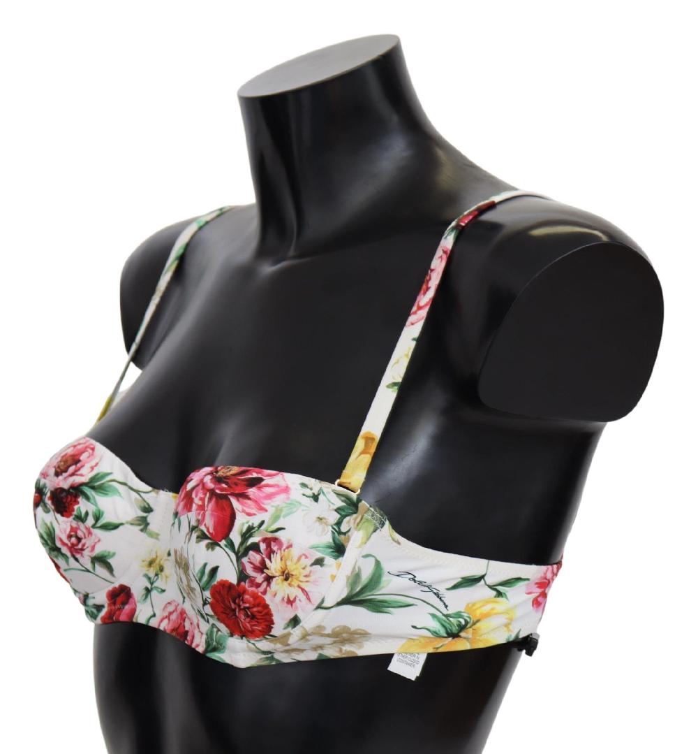 White Floral Print Swimsuit Beachwear Bikini Tops - it1-xs