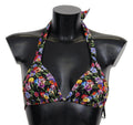 Black Floral Print Swimsuit Beachwear Bikini Tops - it1-xs