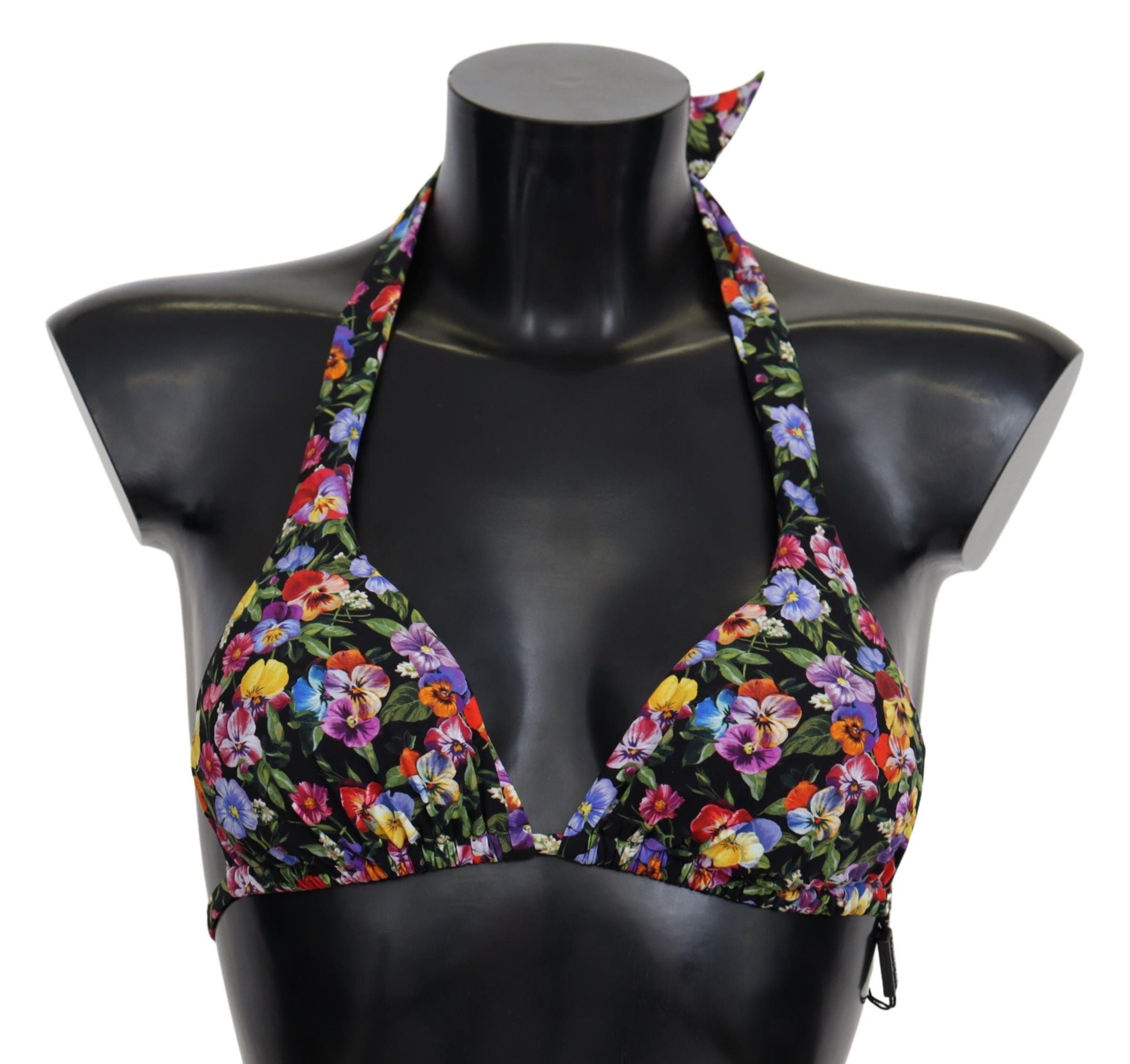 Black Floral Print Swimsuit Beachwear Bikini Tops - it1-xs