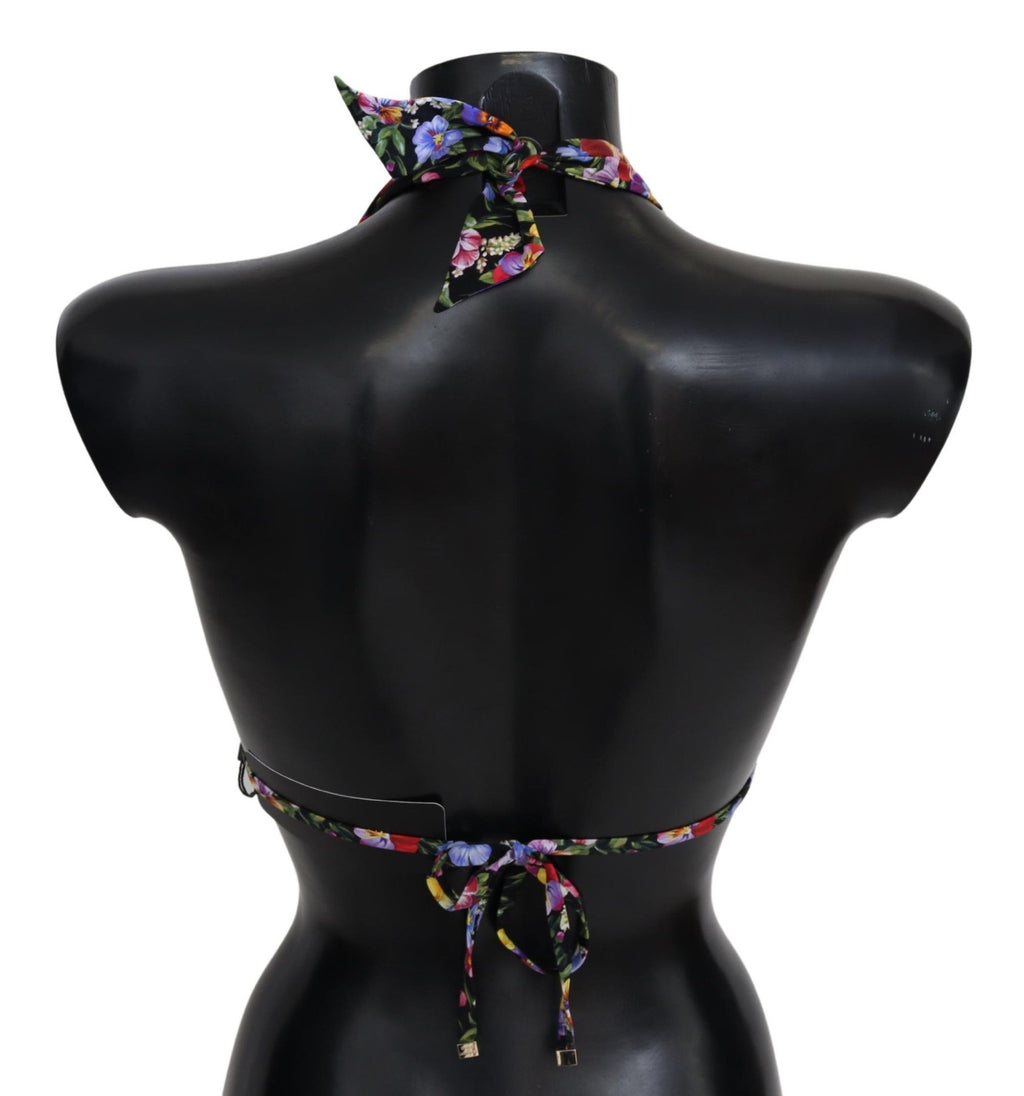 Black Floral Print Swimsuit Beachwear Bikini Tops - it1-xs
