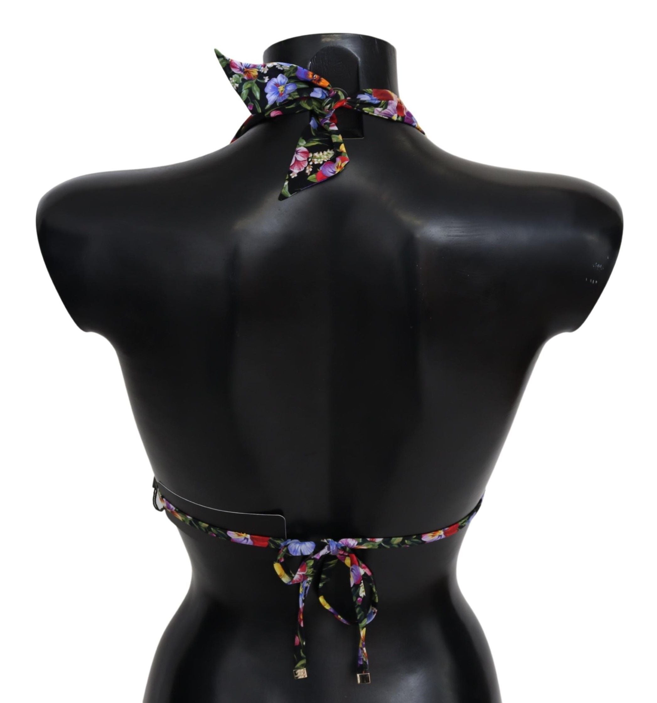 Black Floral Print Swimsuit Beachwear Bikini Tops - it1-xs