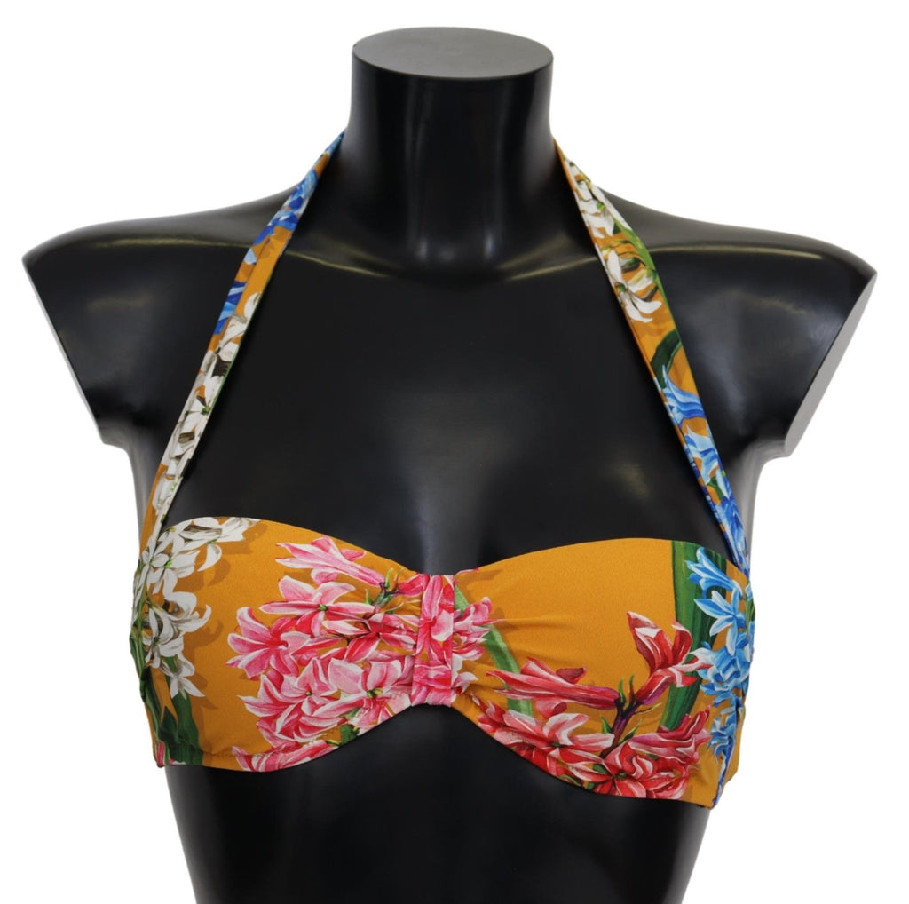 Yellow Floral Print Swimsuit Beachwear Bikini Tops - it1-xs