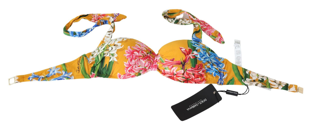 Yellow Floral Print Swimsuit Beachwear Bikini Tops - it1-xs