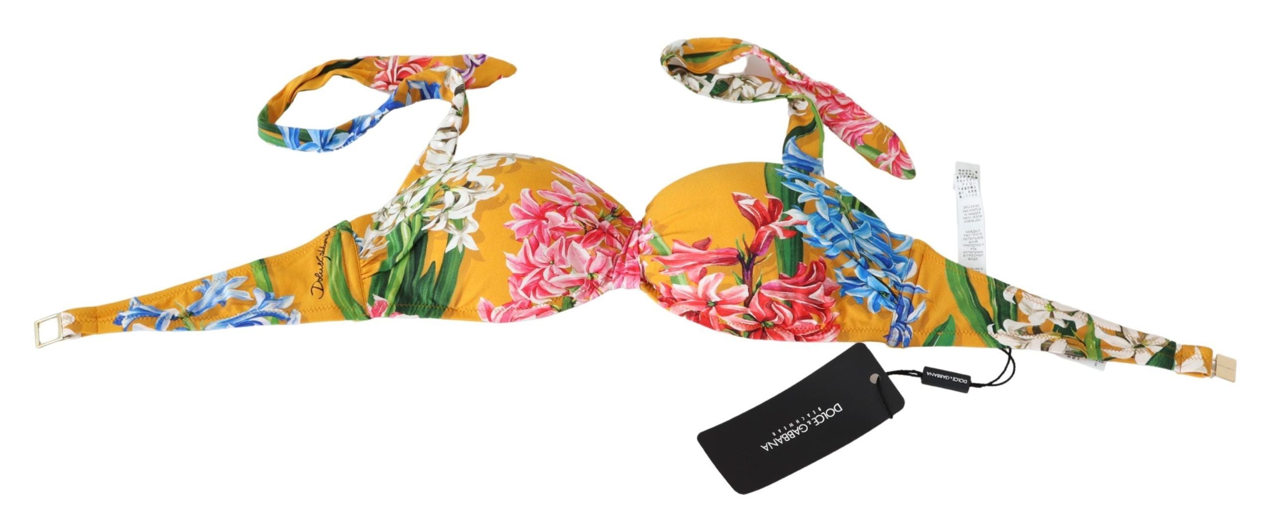Yellow Floral Print Swimsuit Beachwear Bikini Tops - it1-xs