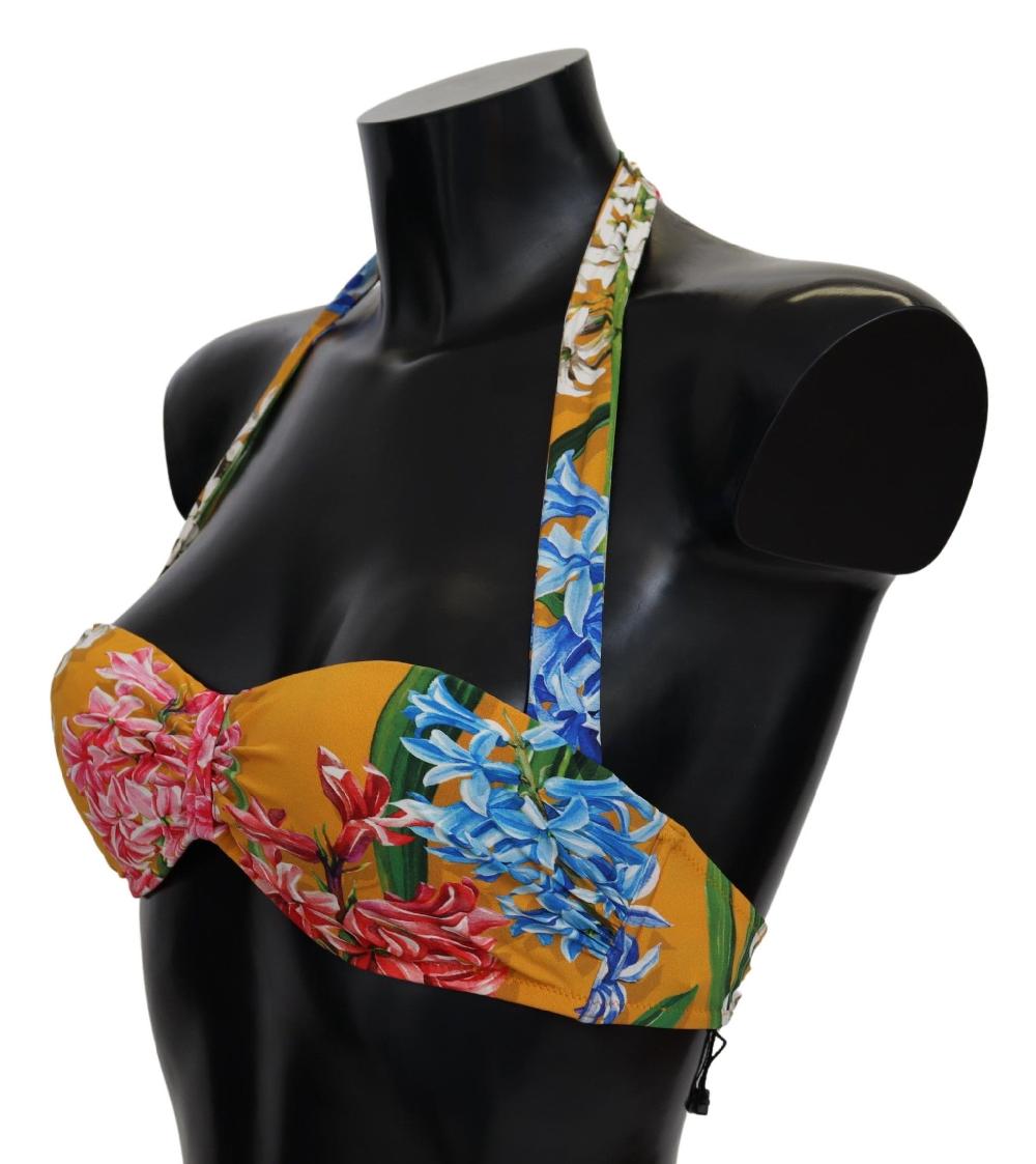Yellow Floral Print Swimsuit Beachwear Bikini Tops - it1-xs