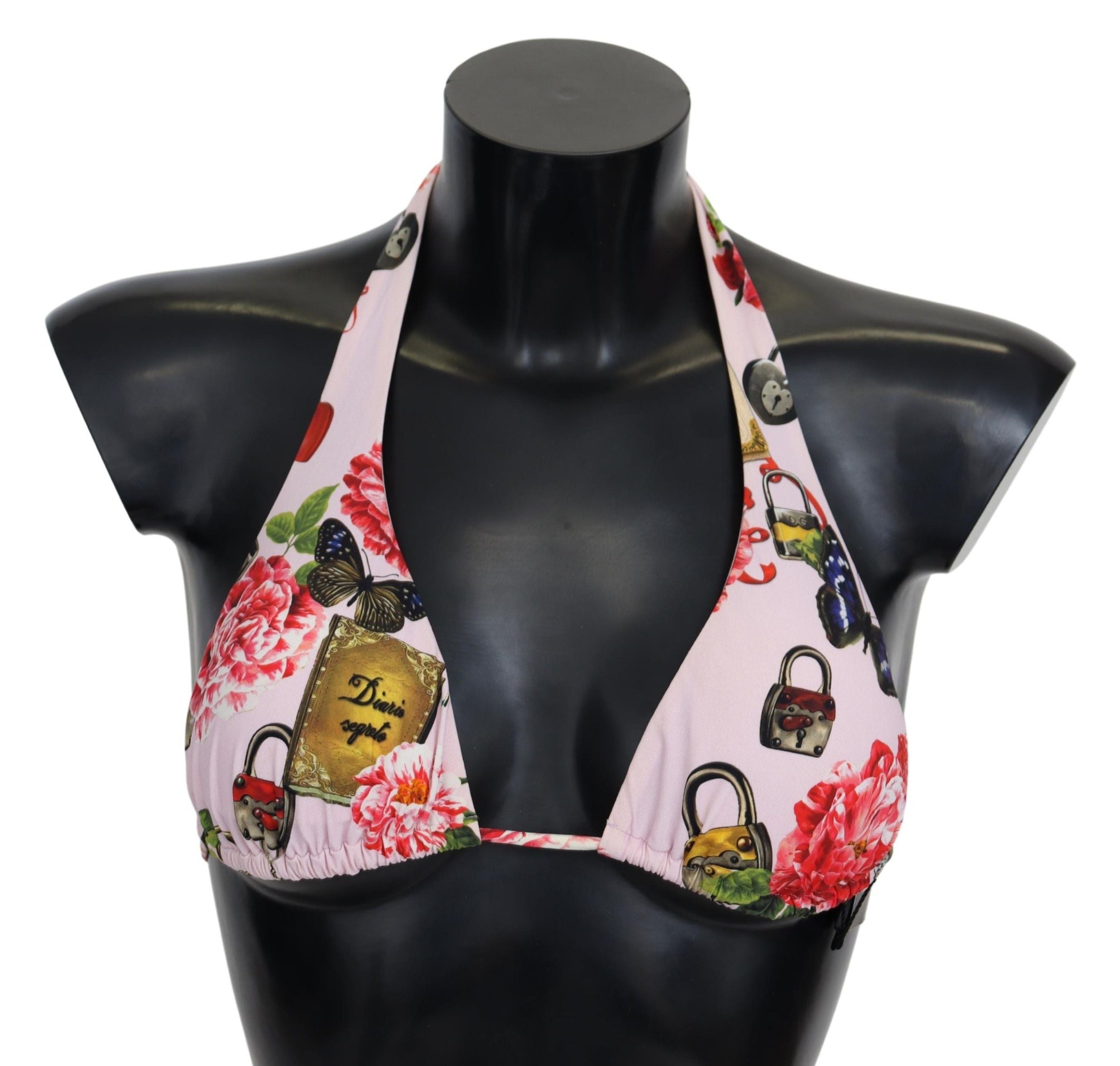 Multicolor Floral Butterfly Padlock Bikini Tops - it1-xs