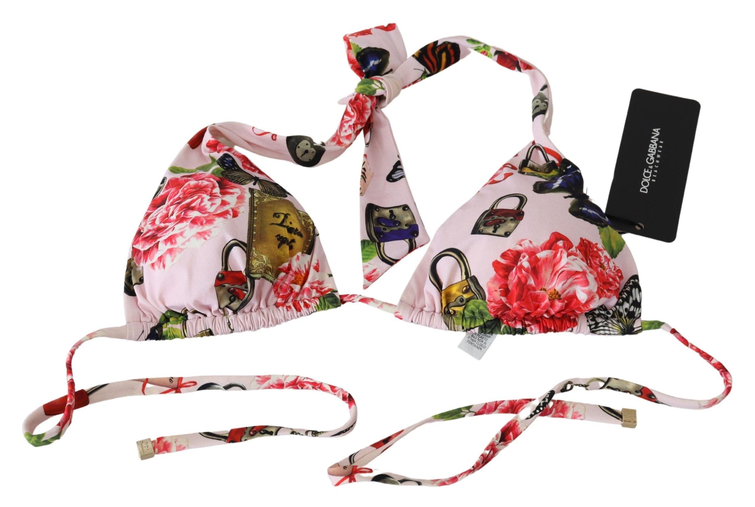 Multicolor Floral Butterfly Padlock Bikini Tops - it1-xs