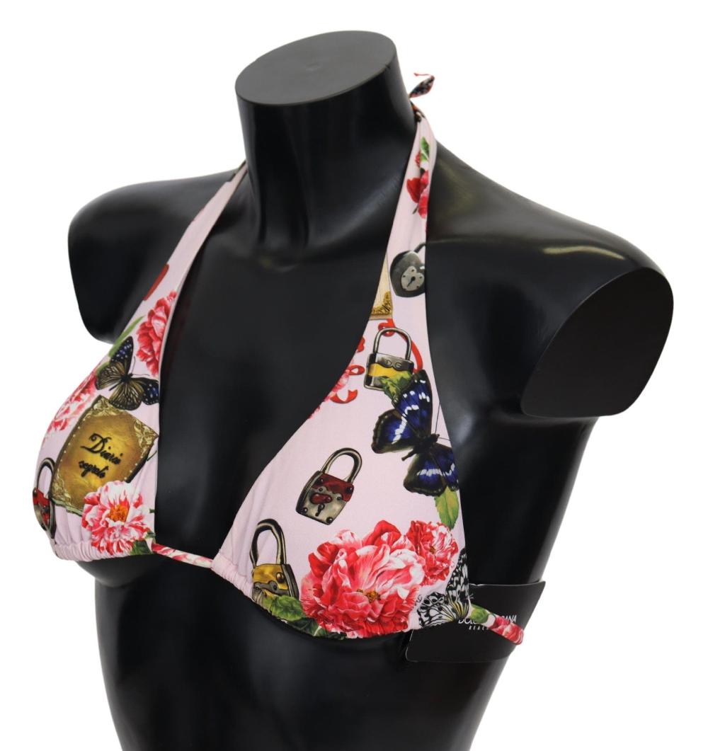 Multicolor Floral Butterfly Padlock Bikini Tops - it1-xs