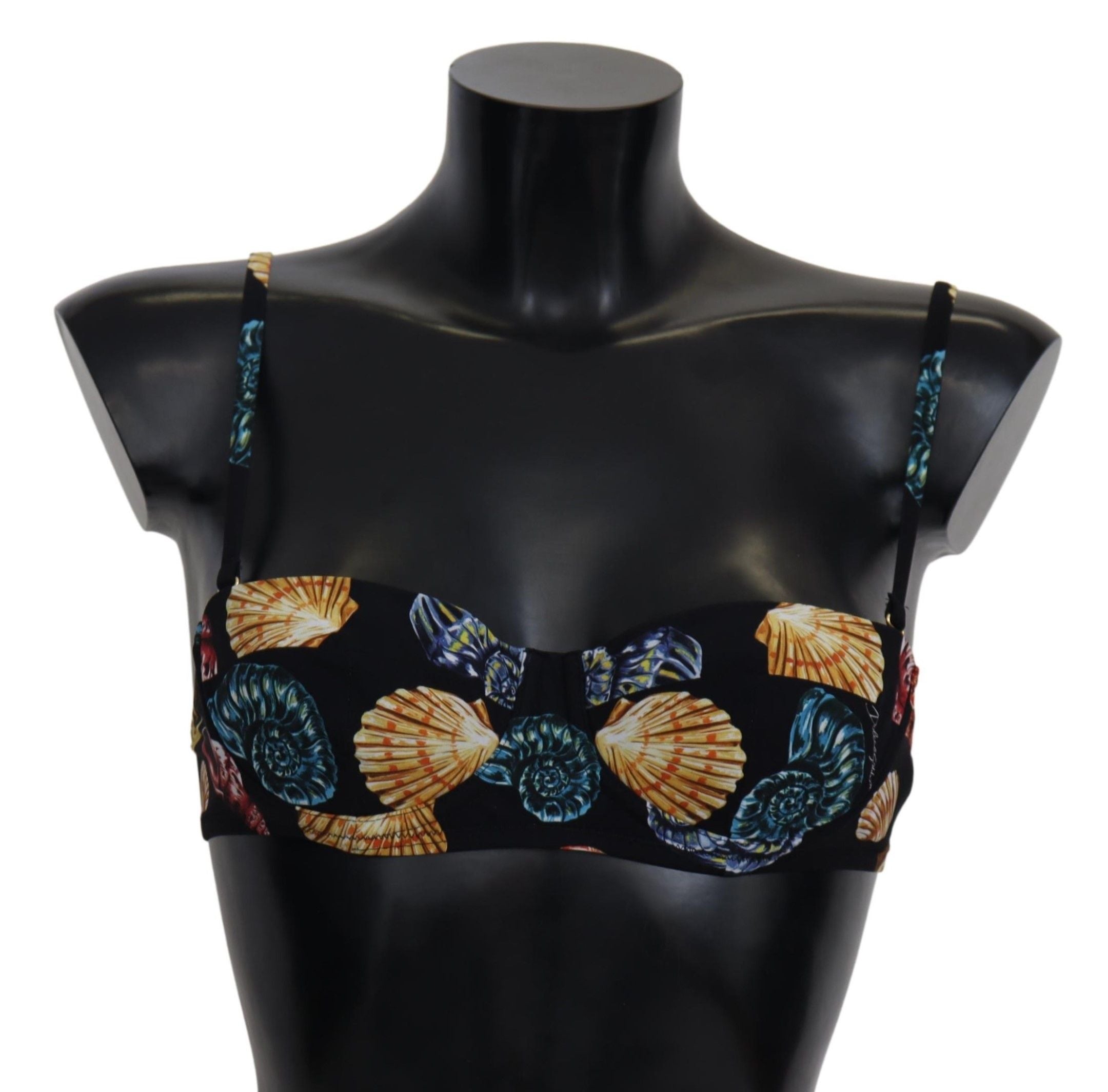 Black Seashells Print Women Swimwear Bikini Tops - it1-xs