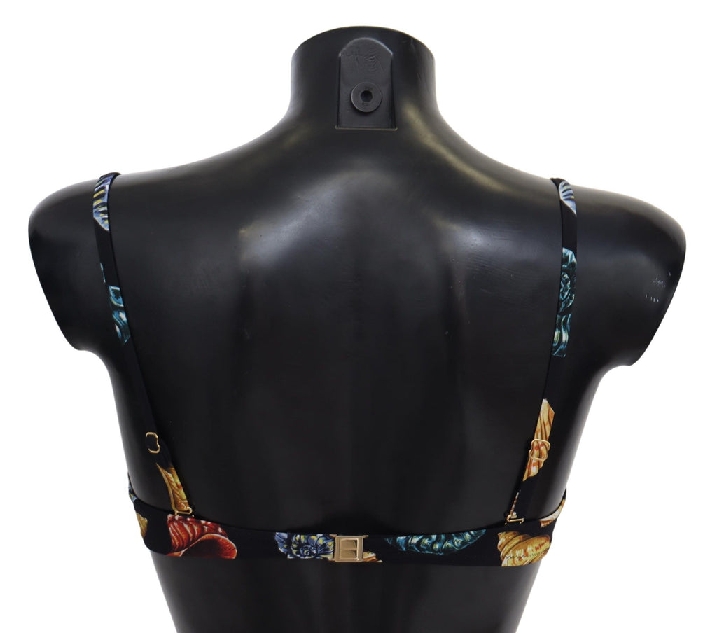 Black Seashells Print Women Swimwear Bikini Tops - it1-xs