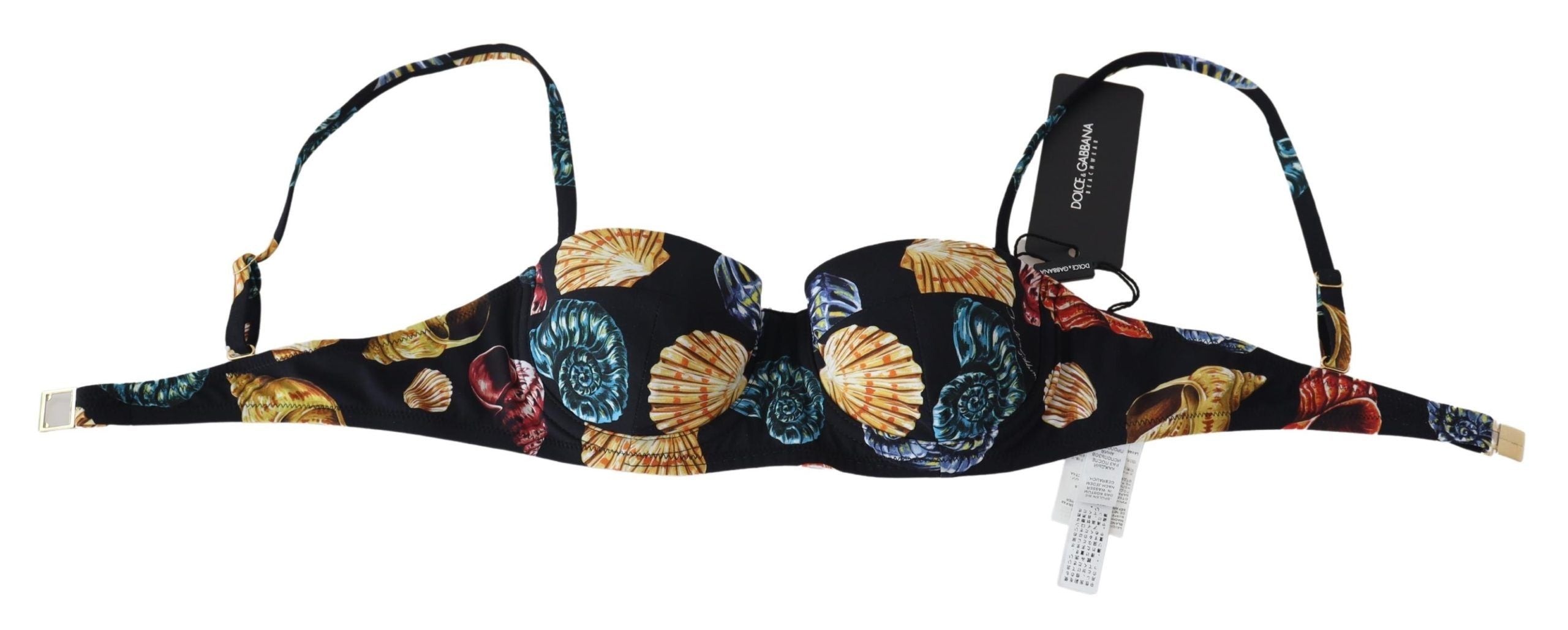 Black Seashells Print Women Swimwear Bikini Tops - it1-xs